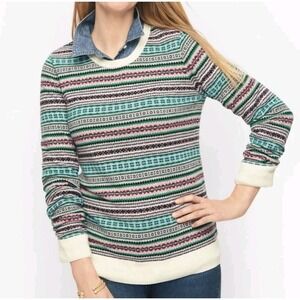 Talbots Women's Sweater Small Petite Fair Isle Crew Neck Multicolor Stripes Soft